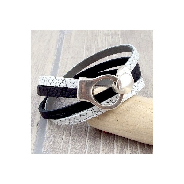 kit bracelet cuir gris noir fermoir boucle argent