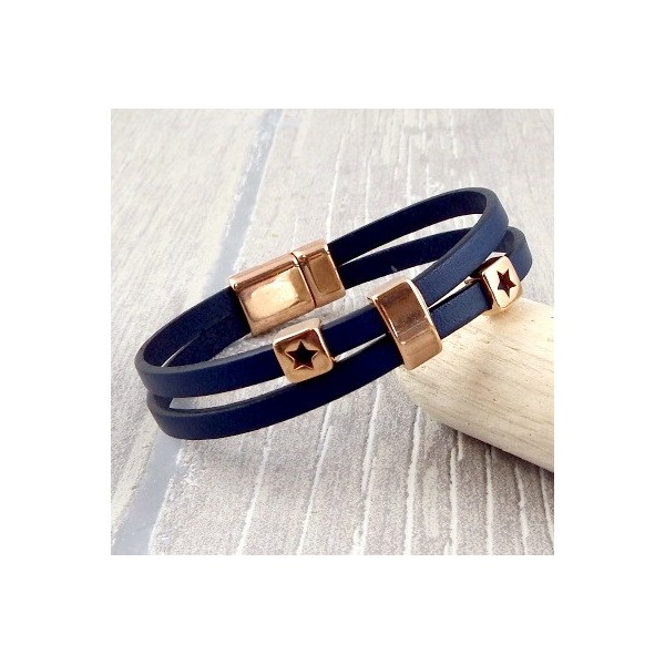 Kit bracelet cuir bleu marine et or rose