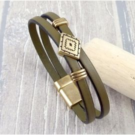 Kit bracelet cuir boho kaki et bronze