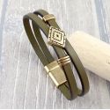 Kit bracelet cuir boho kaki et bronze