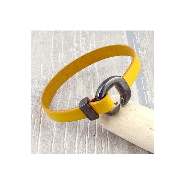 Kit tutoriel bracelet cuir jaune et gun metal