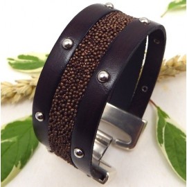 Kit tutoriel bracelet cuir 3 bandes marron haute qualite