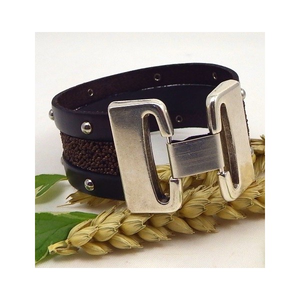 Kit tutoriel bracelet cuir 3 bandes marron haute qualite
