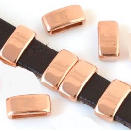 Passe cuir rectangle flashe or rose 13x7x5mm pour cuir plat 10mm