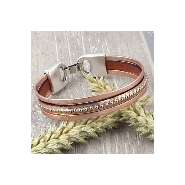 Kit bracelet cuir or rose metal billes
