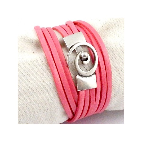 kit tutoriel bracelet cuir saumon pastel fermoir spirale plaque argent