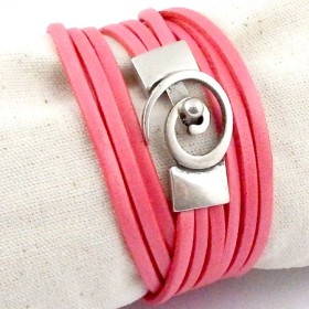 kit tutoriel bracelet cuir saumon pastel fermoir spirale plaque argent