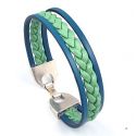 Kit bracelet cuir tresse vert et turquoise