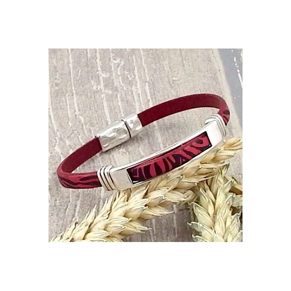 Kit bracelet cuir fuchsia zebre et argent 