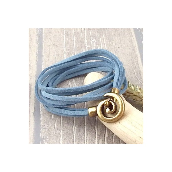 Kit bracelet cordon suedine noire bleu jean fermoir spirale bronze