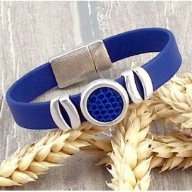 Kit tutoriel bracelet cuir bleu gitane cabochon lezard bleu vif et argent