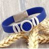 Kit tutoriel bracelet cuir bleu gitane cabochon lezard bleu vif et argent