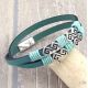 Kit bracelet cuir ethnique chic vert océan fermoir argent