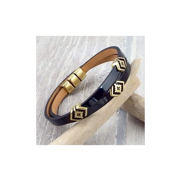 Kit bracelet cuir verni noir boho bronze