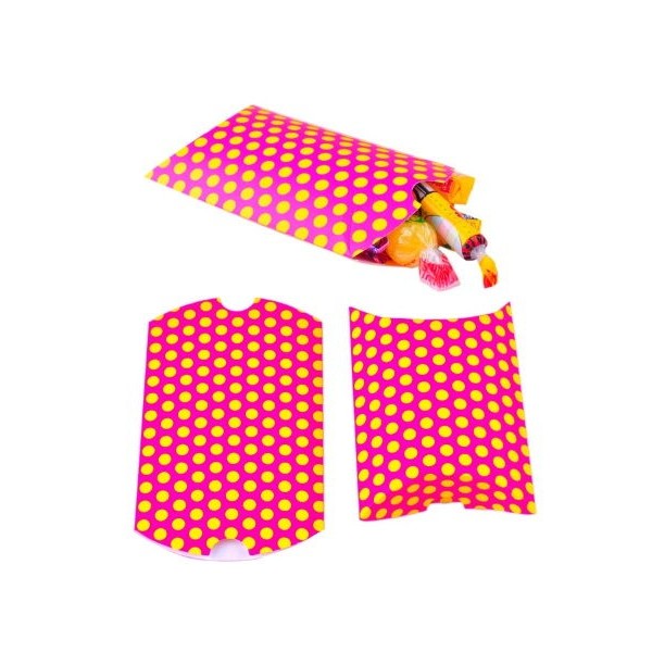 2 Pochettes berlingot carton rose et jaune pois