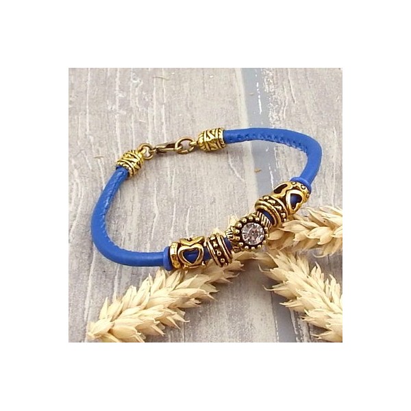 Kit bracelet cuir Pu bleu vif couture avec tutoriel offert