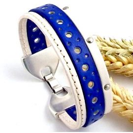Kit tutoriel bracelet cuir bleu blanc clous et argent