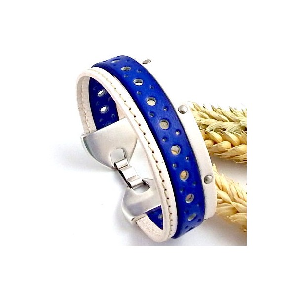 Kit tutoriel bracelet cuir bleu blanc clous et argent