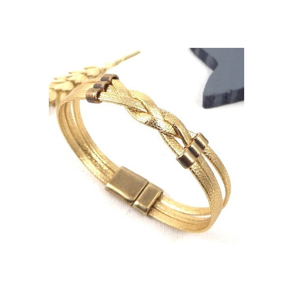 Tutoriel bracelet cuir tresse or avec perles bronze avec tutoriel