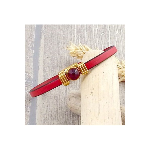 Kit bracelet cuir rouge et or avec strass swarovski