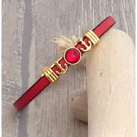 Kit bracelet cuir rouge et or avec ancres et strass swarovski