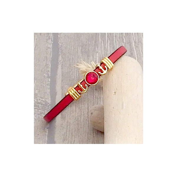 Kit bracelet cuir rouge et or avec ancres et strass swarovski
