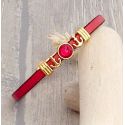 Kit bracelet cuir rouge et or avec ancres et strass swarovski
