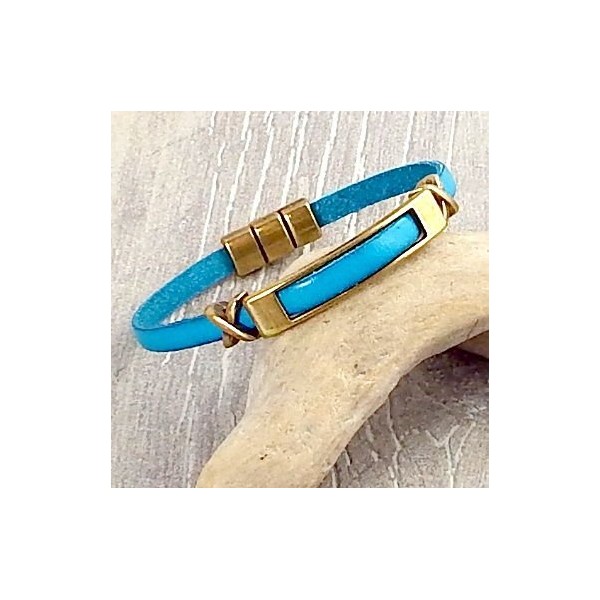 Kit bracelet cuir turquoise et bronze 2961