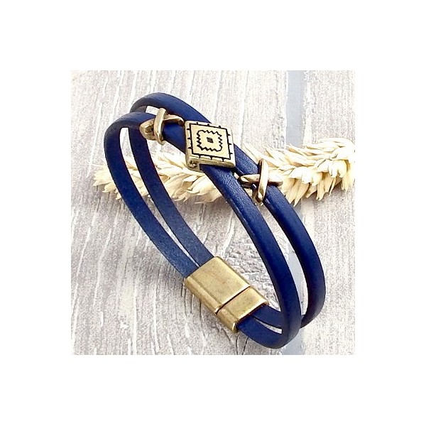 Kit bracelet cuir boho bleu marine et bronze