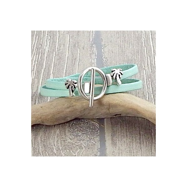 Kit bracelet turquoise pastel perles palmier fermoir toogle argent