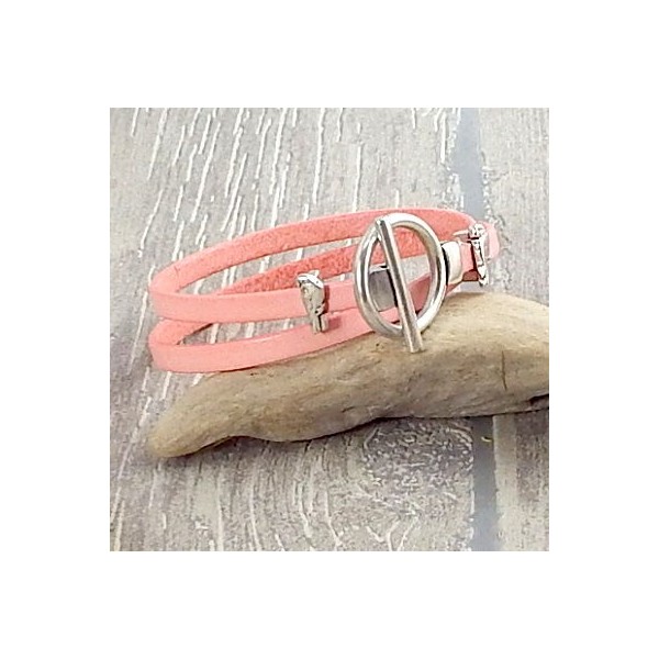 Kit bracelet saumon pastel perles oiseau fermoir toogle argent