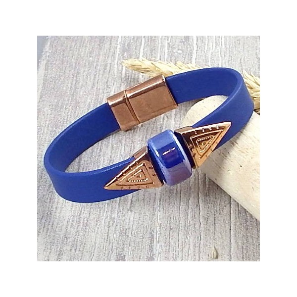 Kit bracelet cuir bleu gitane ceramique et or rose