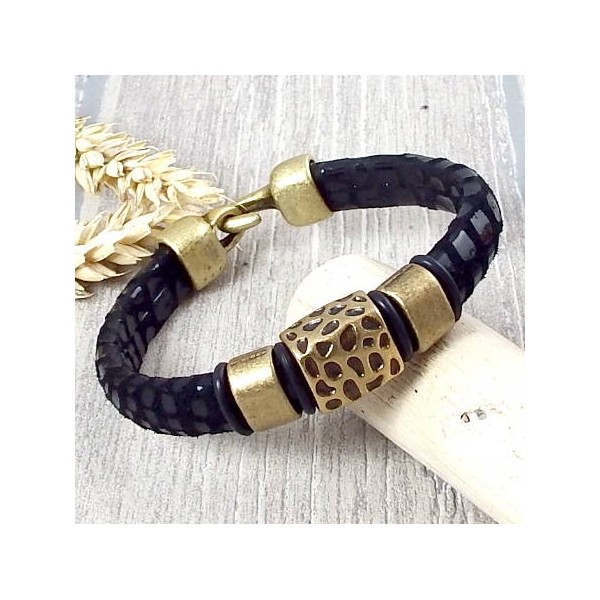 Kit bracelet cuir cancun regaliz noir et bronze