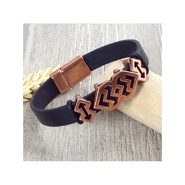 Kit  bracelet cuir noir homme style grec cuivre 