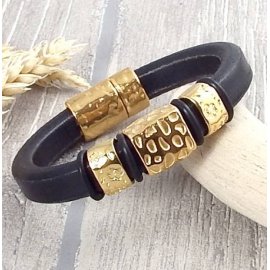 Kit bracelet cuir regaliz noir et or special fete des meres