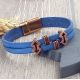 Kit bracelet cuir bleu indigo fleches et fermoir cuivre 