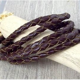 Cordon cuir rond tresse marron 5MM par 20cm