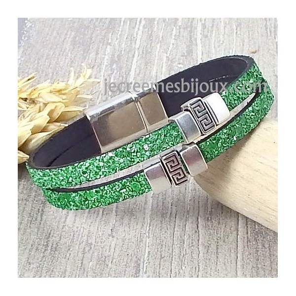 Kit bracelet cuir fantasia vert perles boho argent