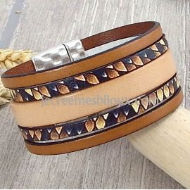 Kit bracelet cuir imprime iguane marron et beige fermoir martele argent et son tutoriel
