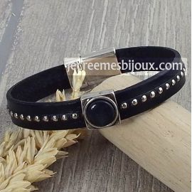 Kit tutoriel bracelet cuir noir billes et cabochon noir fermoir argent
