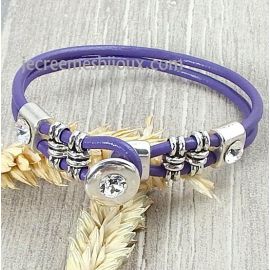 Kit tutoriel bracelet cuir mauve passants noeuds et cristal swarovski