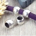2 perles rondes argent pour cuir 6mm