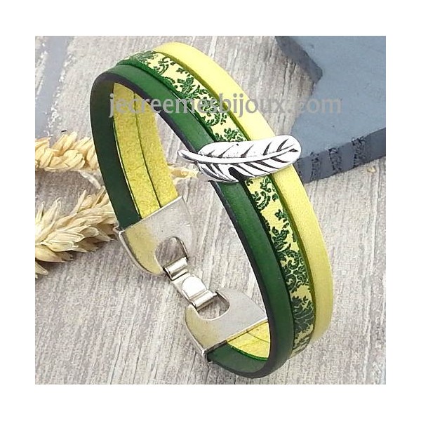 Kit bracelet cuir printemps soleil vert jaune argent
