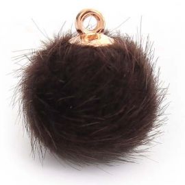 2 mini pompons fourrure synthe brun 18mm avec anneau