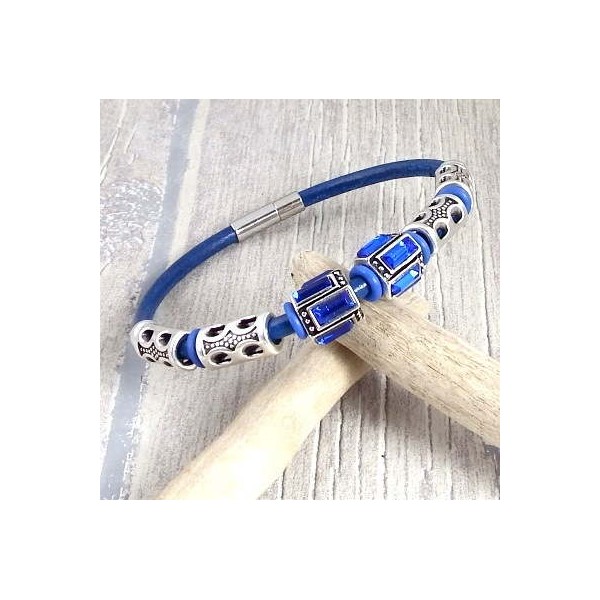 Kit bracelet cuir bleu vif ethniques antique bleu saphir