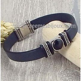 Kit  bracelet cuir couleur au choix cabochon noir