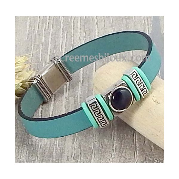 Kit  bracelet cuir couleur au choix cabochon noir