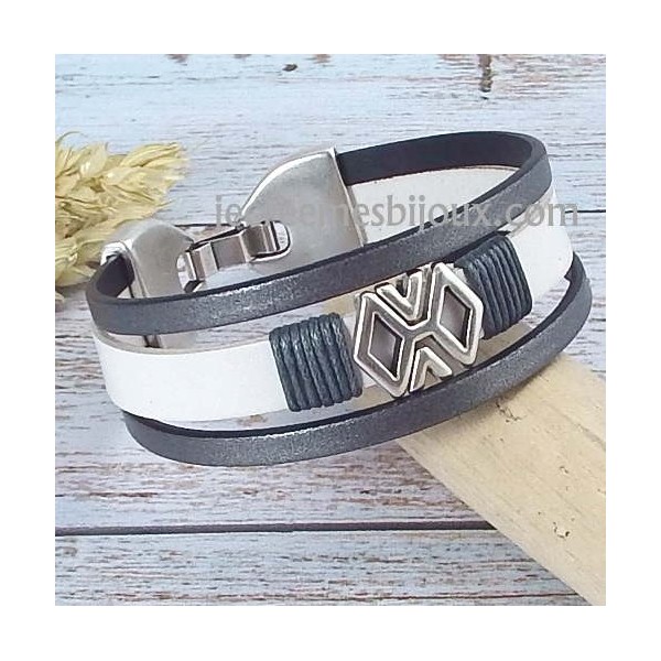Kit tutoriel bracelet cuir blanc et gris argent style grec passants argent