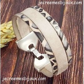 Kit tutoriel bracelet cuir daim sable et savane argent