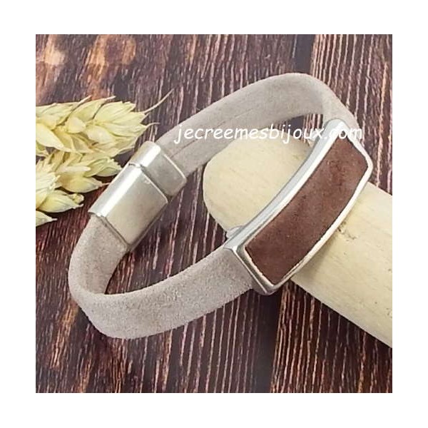 Kit bracelet cuir DAIM sable marron et argent